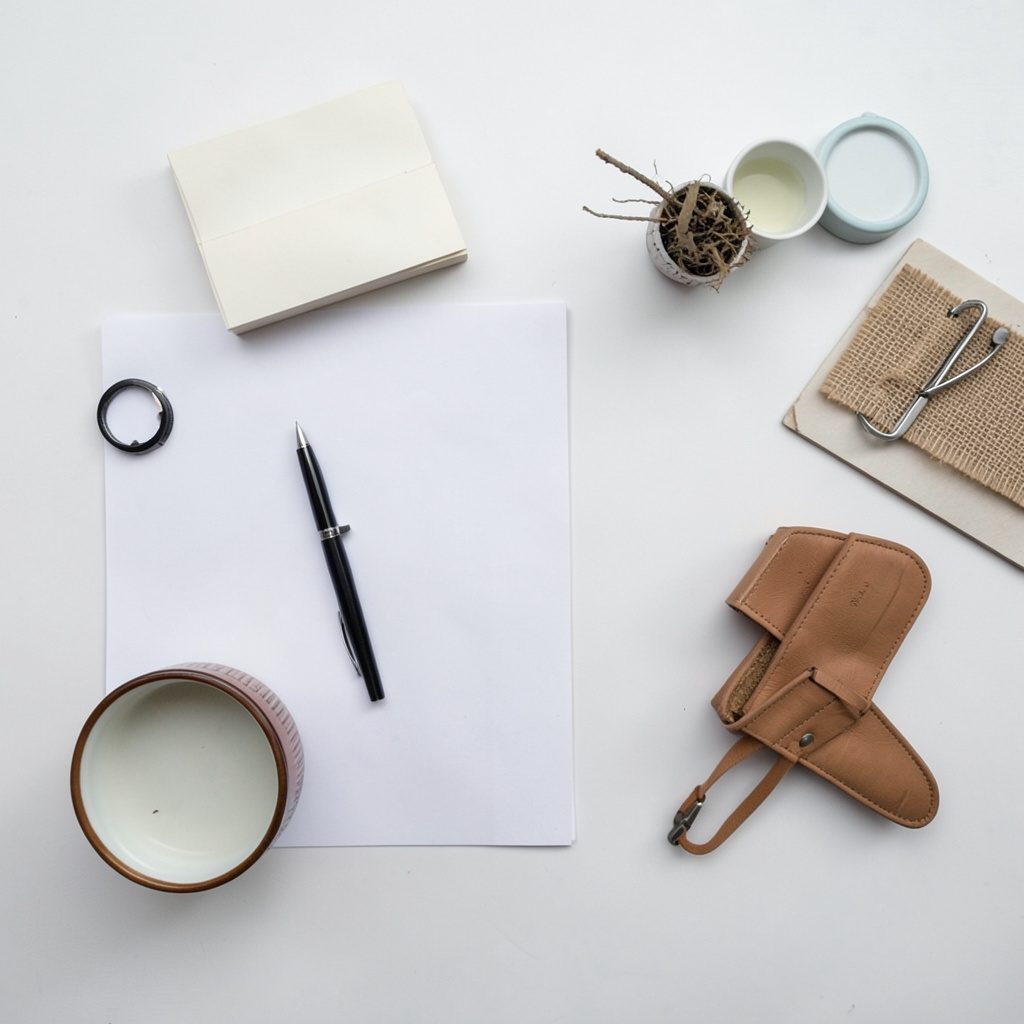 Overhead flat-lay photograph of conference documents, printed proceedings, and presentation notes spread across a desk, with muted blues and warm amber accents.